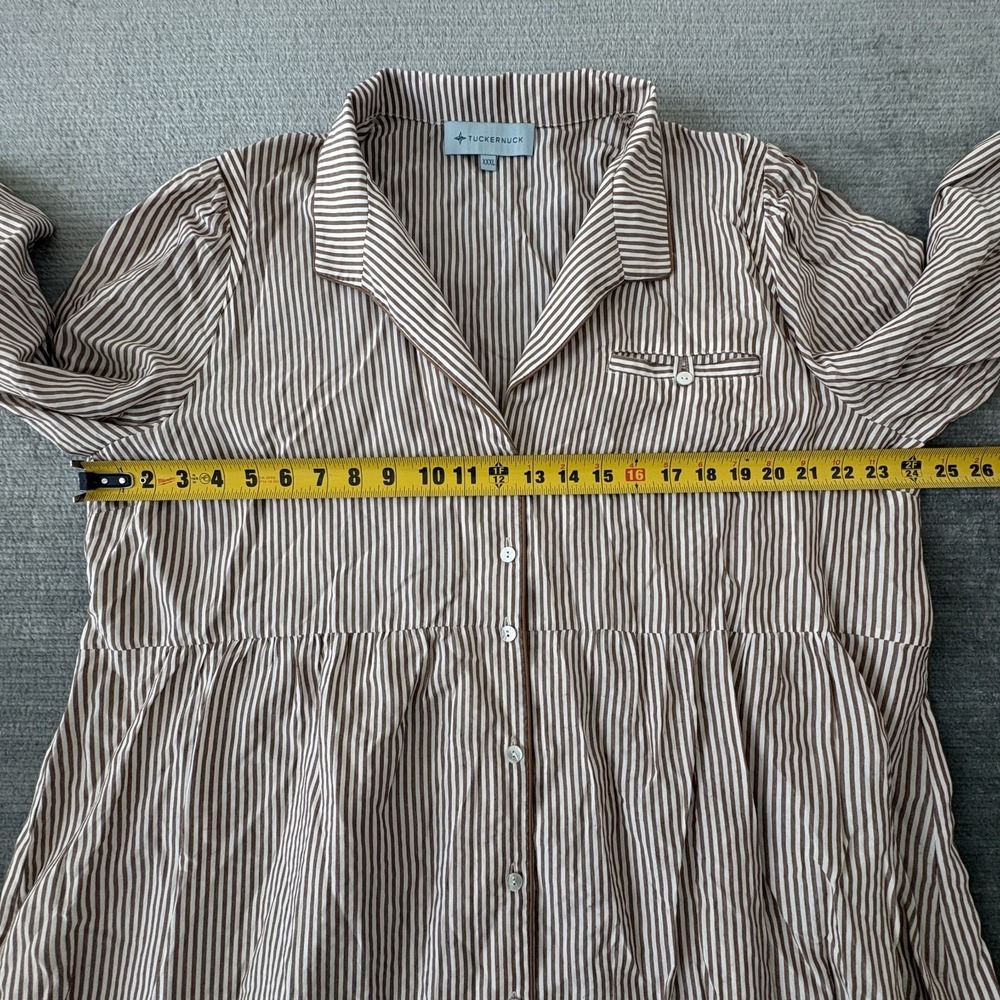 Tuckernuck Shirt Dress Women XXXL Beige Striped Florence Knee Length Classic - Picture 7 of 10